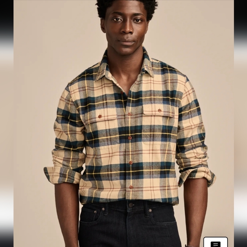 Lucky Brand Brushed Twill Plaid Long Sleeve Utility Shirt‎ Size L